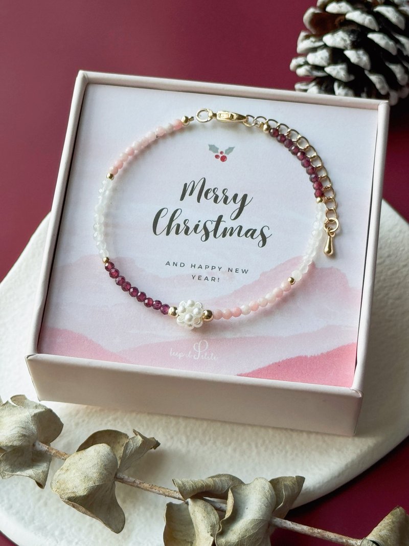 聖誕禮物 | 石榴石 月光石 粉澳寶 甜感手作手鏈 | 仿珍珠小球 - 手鍊/手環 - 水晶 紅色