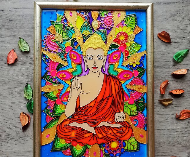 ガラスの仏オリジナル絵画瞑想仏教ウォールアートスピリチュアルギフト ショップ Zorkavenera ウォールデコ 壁紙 Pinkoi