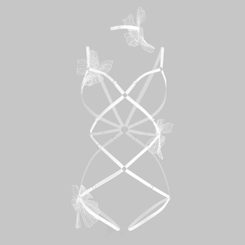 Bondage body harness - lace flowers bodycage - erotic bodysuit - sexy lingerie - 女內衣褲 - 聚酯纖維 白色