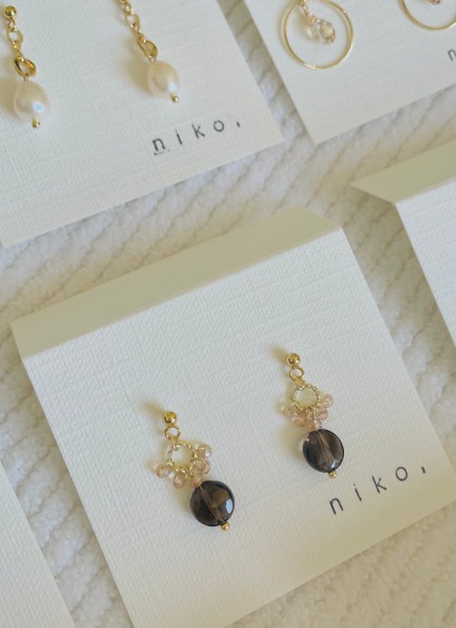 niko.accessories 手作耳環 耳夾 煙水晶 日本手作家