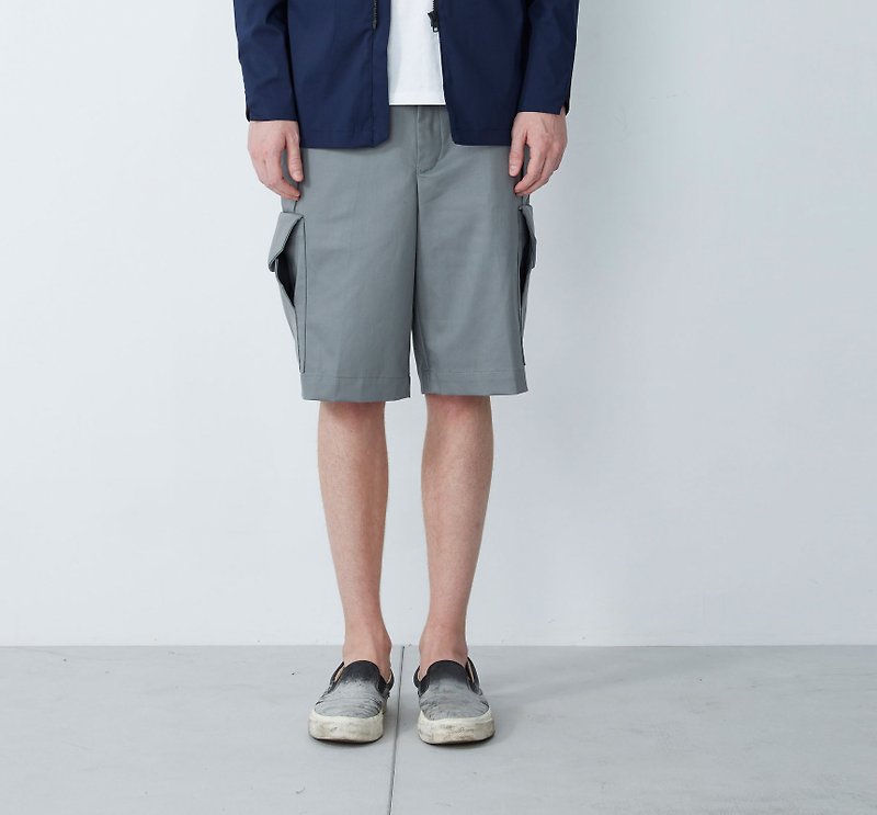 Dry and wet separation - multi-pocket functional shorts - gray - กางเกงขายาว - ผ้าฝ้าย/ผ้าลินิน สีเทา