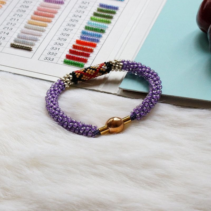 Kumihimo手織日本玻璃珠 KTM-05 ( Handbraided Kumihimo Seed Beads Bracelet ) - 手鍊/手鐲 - 玻璃 紫色