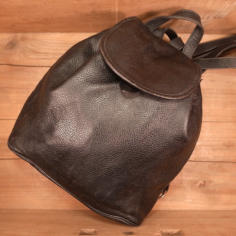 [Bones] after Longchamp black leather backpack VINTAGE - กระเป๋าเป้สะพายหลัง - หนังแท้ สีดำ