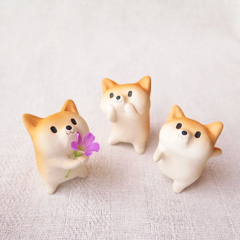 Small shiba inu standing A,B,C - 擺飾/家飾品 - 陶 橘色