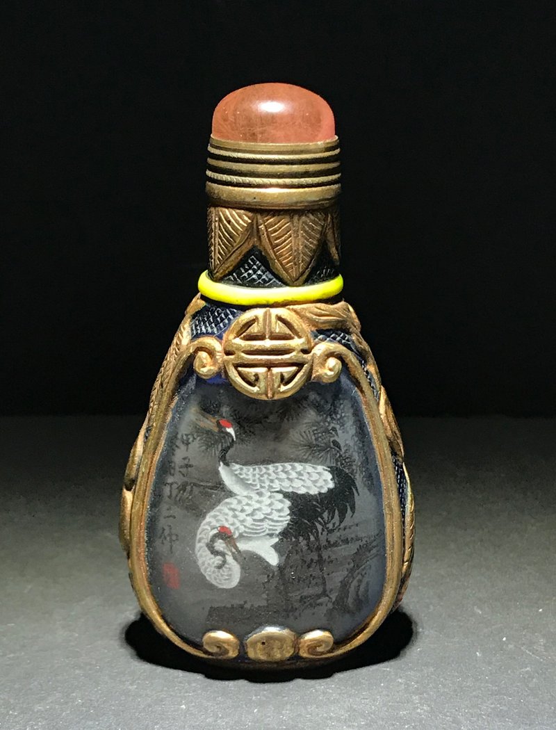 snuff bottle 鼻煙壺 丁二仲 雙鶴 內畫鼻煙壺 琉璃 內繪老鼻煙壺 - 擺飾/家飾品 - 玻璃 多色