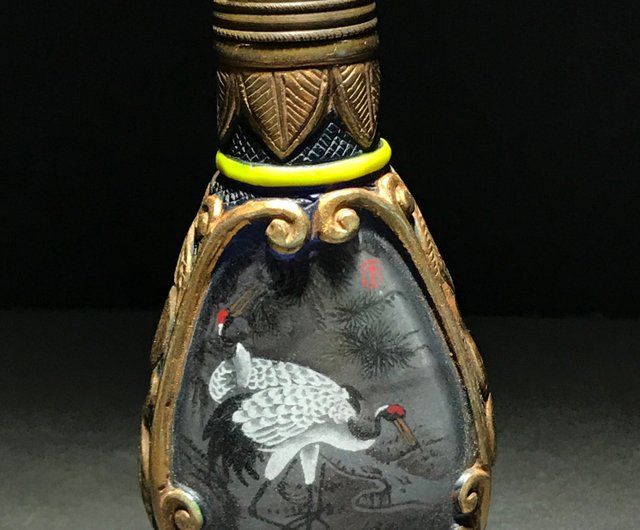 snuff bottle 鼻煙壺丁二仲雙鶴內畫鼻煙壺琉璃內繪老鼻煙壺- 設計館山