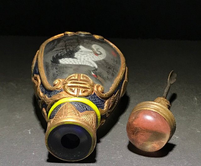 大珍品・琉璃製・細密彫・金鍍・福寿雙全鼻煙壺』・置物・古賞物 ・