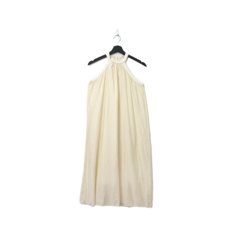 Back to Green-復古長洋裝 削尖 象牙白洋裝Ls-54//vintage dress - 洋裝/連身裙 - 棉．麻 