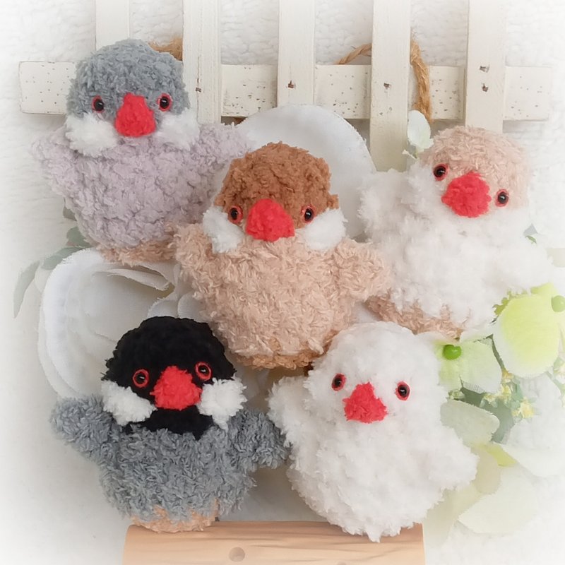 文鳥 小型體型娃娃玩偶 可加吊飾 別針 可客製改色 手作毛線寵物 - 客製化寵物商品 - 其他材質 白色