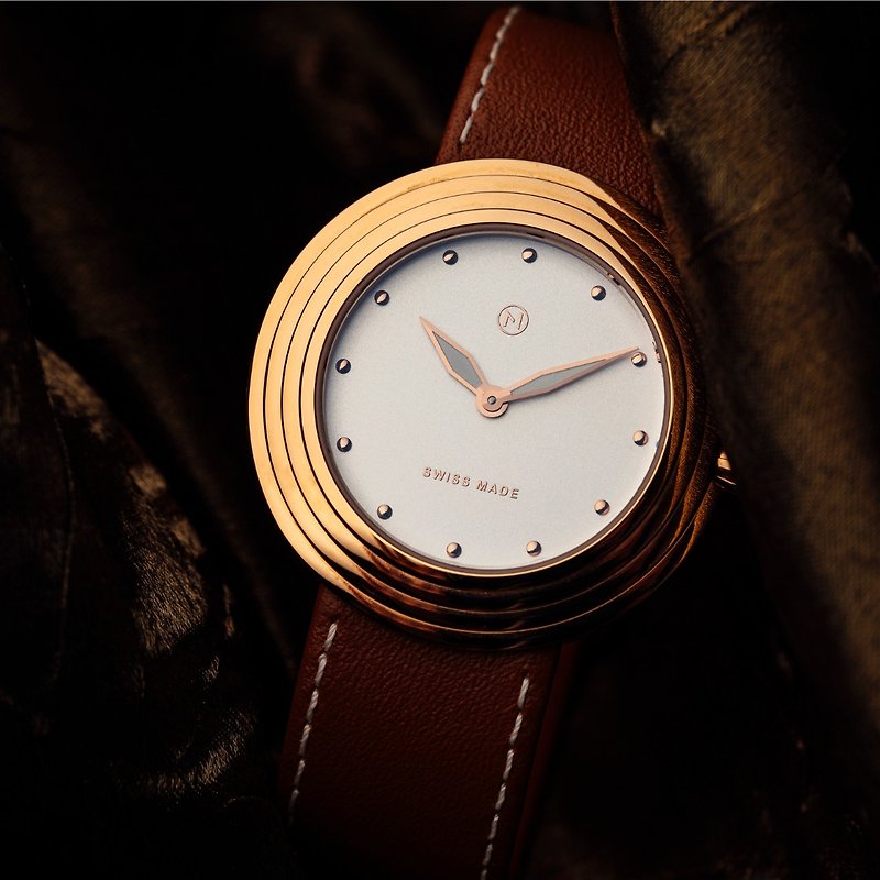NOVE 瑞士超薄皮帶腕錶A010-01/B008-01 - 女裝錶 - 不鏽鋼 橘色