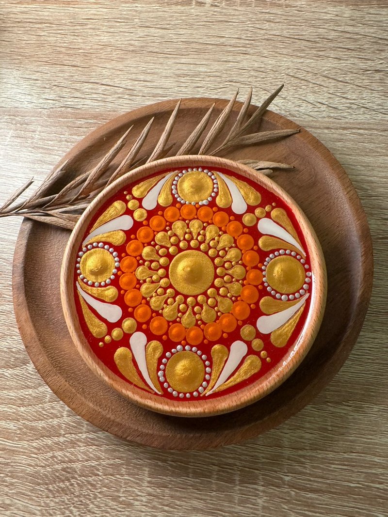 Energy Coaster Mandala Art Hand Drawn Coaster - Coasters - Wood Red