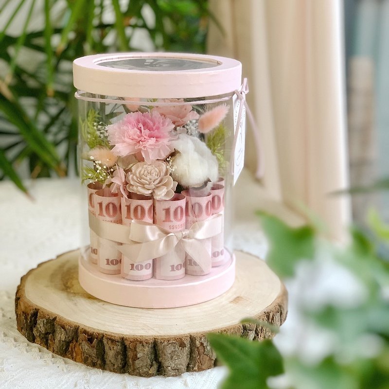 Valentine's Day Rich Flower Box-Round Champagne Pink Flower Box.Flower Box. - Dried Flowers & Bouquets - Plants & Flowers Pink