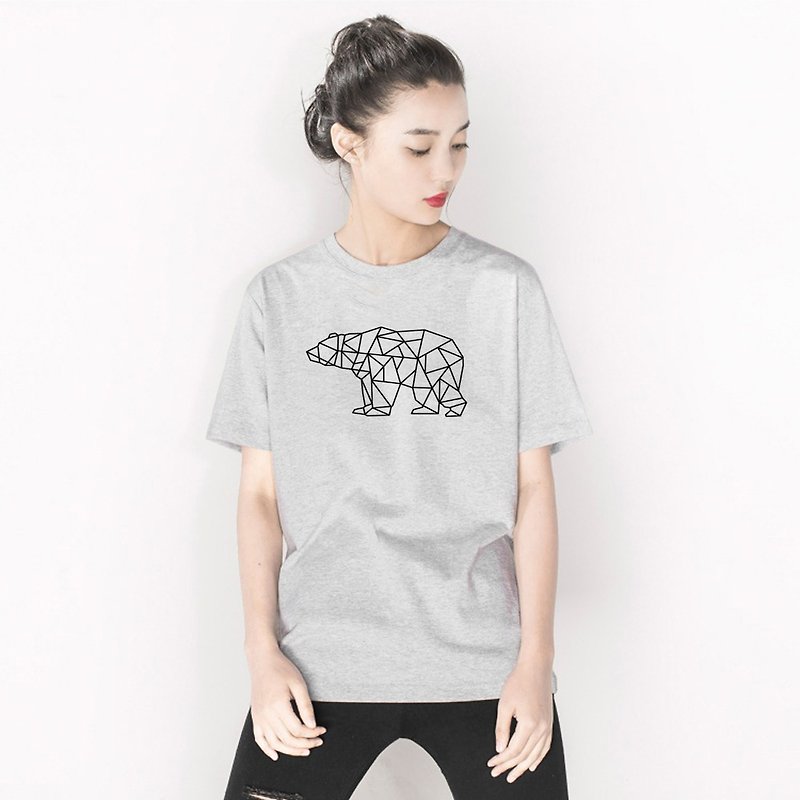 Bear Geometric 男女短袖T恤 灰色 幾何 熊 禮物 文青 情人 設計 - T 恤 - 棉．麻 灰色