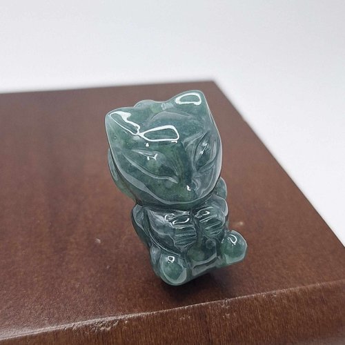 緣圓翡翠 危料藍水立體九尾狐吊墜 | 天然A貨翡翠