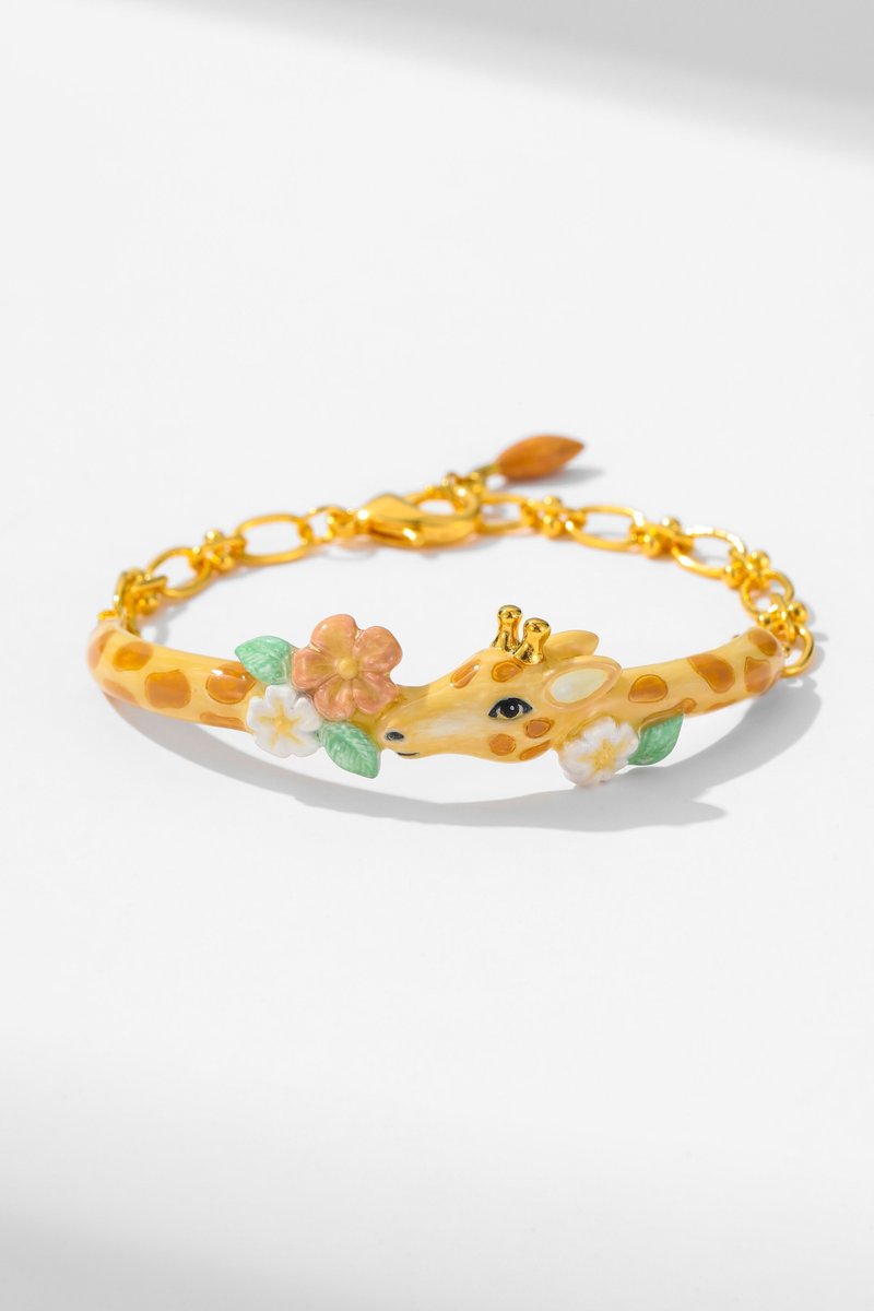 Fantasy Giraffe Garden Half Bracelet Painted Enamel Bracelet - สร้อยข้อมือ - วัตถุเคลือบ 