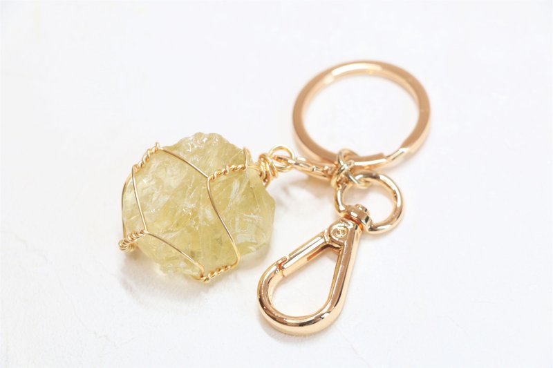 Yellow apatite keychain, raw crystal keychain - Keychains - Gemstone Yellow