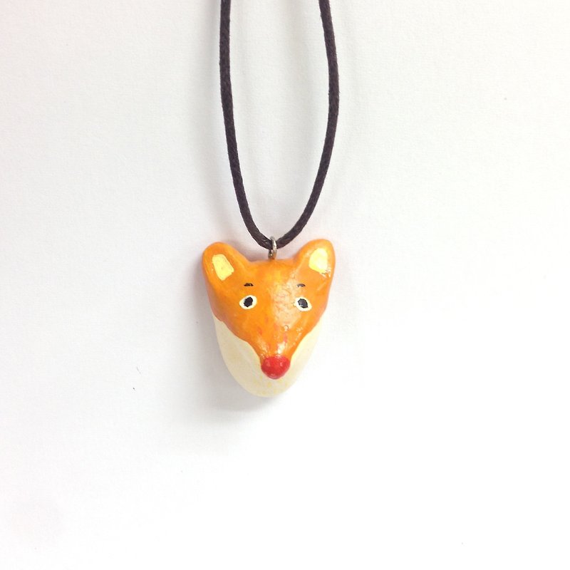 JinJin Necklace - Red Nose Fox - สร้อยคอ - ดินเหนียว สีส้ม