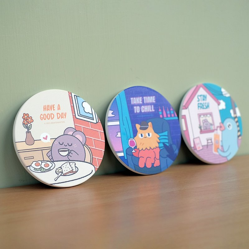 Ceramic absorbent coaster illustration character model - Coasters - Pottery 