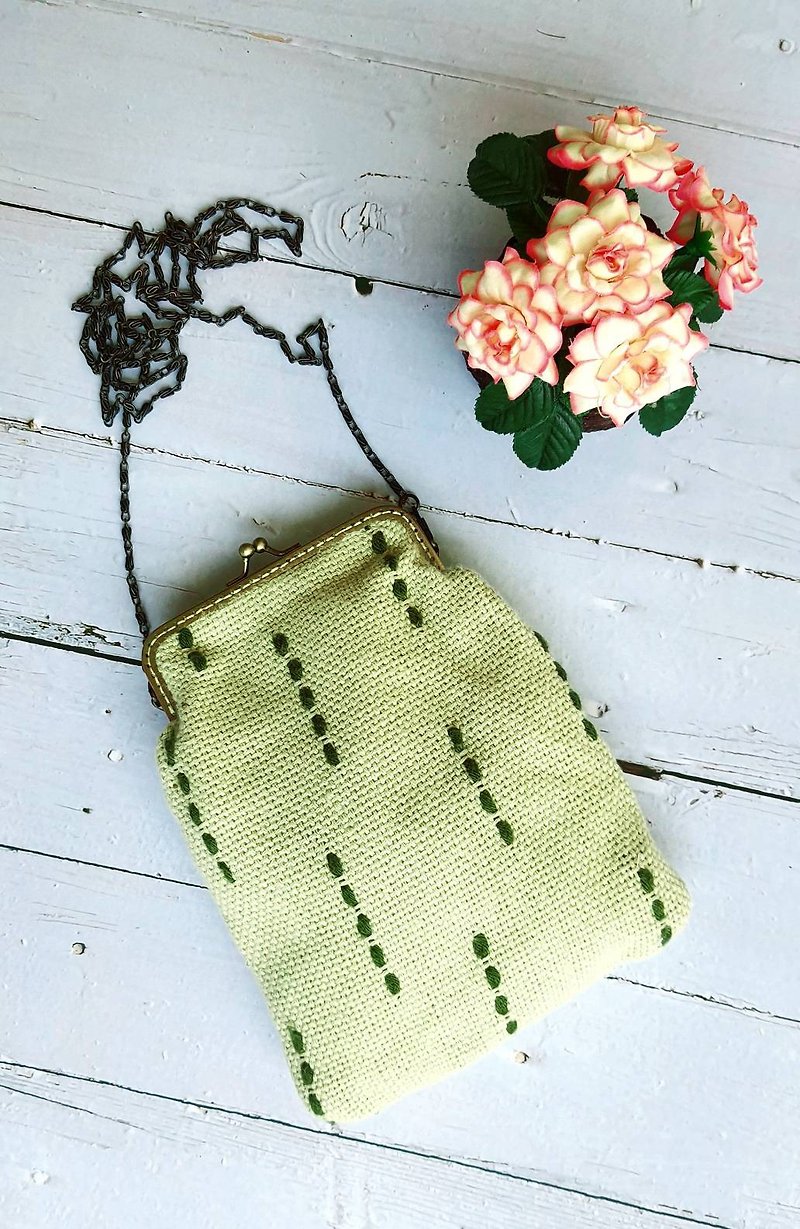 Handmade Clap on ฺBag, Weaving fabric with Chain strap size 1ุ6x19x5c.m. - Handbags & Totes - Cotton & Hemp 