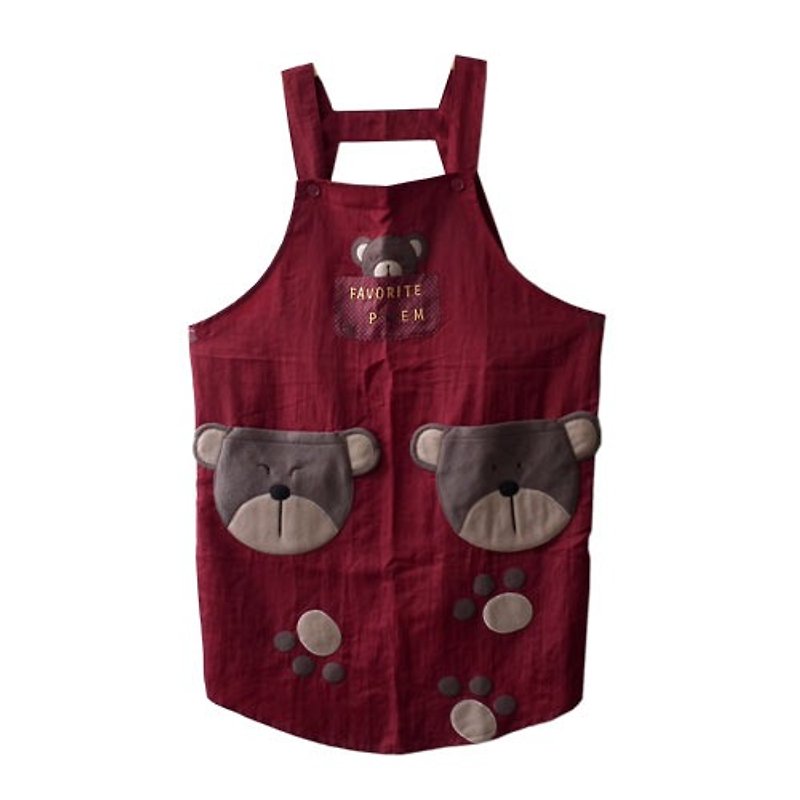 【BEAR BOY】絲光綿圍裙-腳印熊-紅 - 圍裙 - 其他材質 