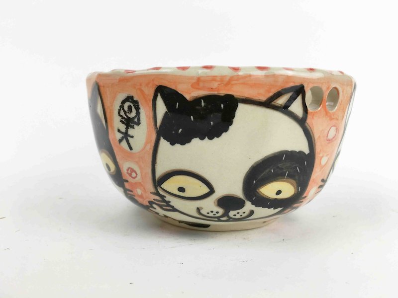 Nice Little Clay handmade bowls _ all kinds of cats 0213-05 - ถ้วยชาม - ดินเผา สีส้ม