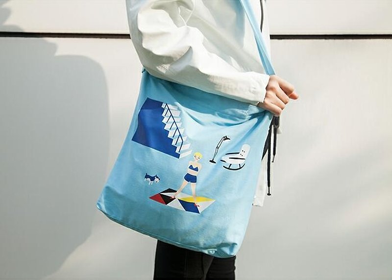 YIZISTORE Messenger bag / shoulder bag hand what the hell series canvas bag - blue motion - กระเป๋าแมสเซนเจอร์ - ผ้าฝ้าย/ผ้าลินิน สีน้ำเงิน