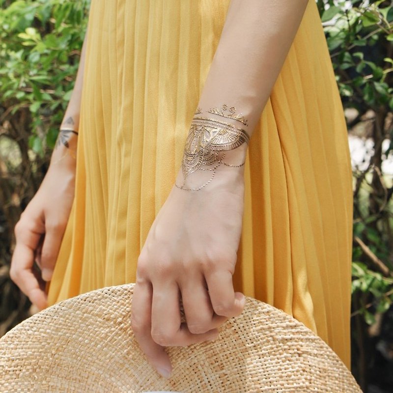 印度漢娜彩繪(金)-2入紋身貼紙 原創手繪設計 | 萬聖節 | 派對裝扮 - Temporary Tattoos - Paper Gold