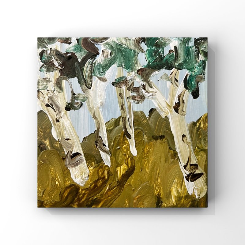 Birch trees original oil painting Small birch art Woodland decor Rustic wall art - 海報/掛畫/掛布 - 其他材質 多色