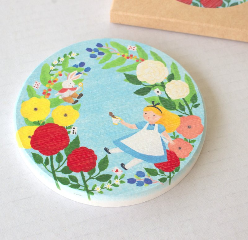 Original illustration fairy tale series Alice in Wonderland diatomaceous earth absorbent coaster - Coasters - Pottery Blue