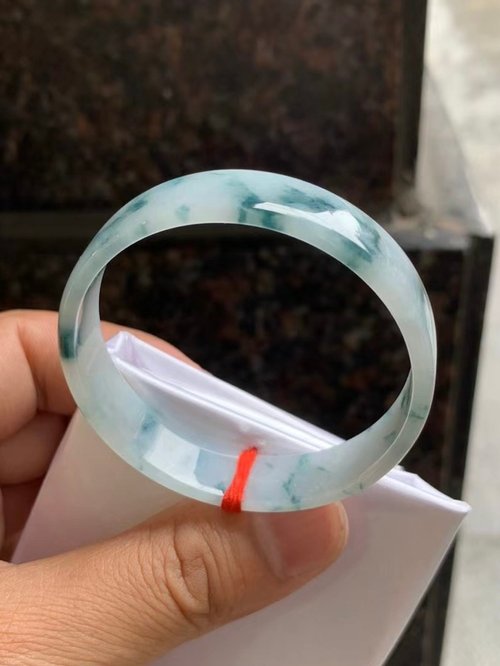 Good Morning Studio 冰種翡翠天然翡翠玉鐲 A玉手鐲 玉鈪 • 冰種藍飄花翡翠方鐲