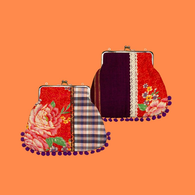 [Taiwan's original ecology] Huachekou gold bag (large) old cloth nostalgic wallet / crossbody bag / clutch bag / handmade - กระเป๋าแมสเซนเจอร์ - ผ้าฝ้าย/ผ้าลินิน 