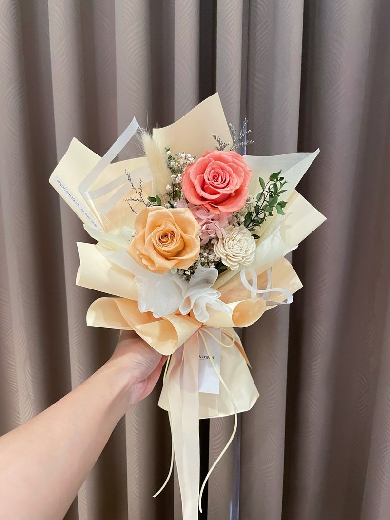 蜜桃橘永生花束 情人節花束 乾燥花束 母親節花束 畢業花束 - 乾燥花/永生花 - 植物．花 橘色