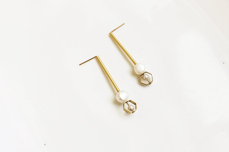 Twin natural stone brass earrings - Earrings & Clip-ons - Gemstone Gold