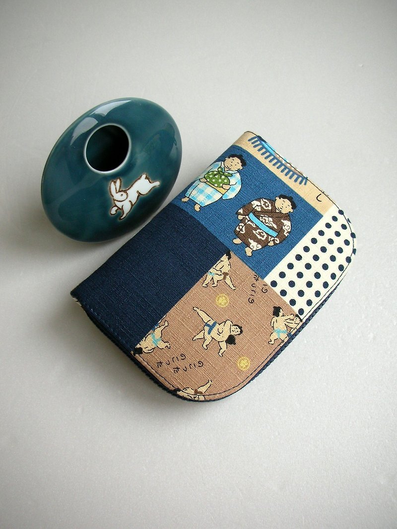 Japanese wild kapok [sumo daily]-short clip/wallet/coin purse/gift - Wallets - Cotton & Hemp Blue