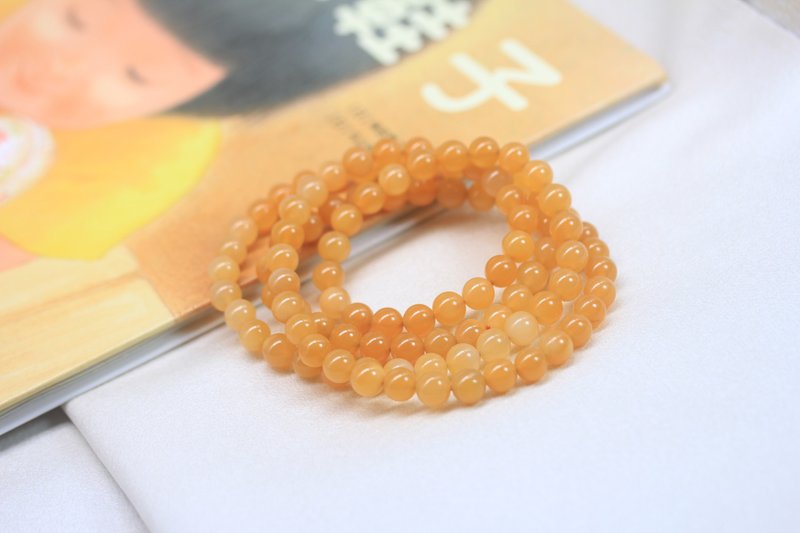 [Autumn] Huanglong Jade Bracelet Ice Round Beads Buddha Beads Bracelet 8mm Old Yellow Jade Men's and Women's Fine Yellow Jade Stone - Bracelets - Jade Orange