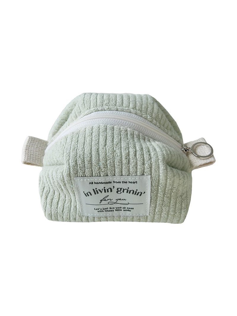 terry corduroy pouch S_milky sage - 化妝包/收納袋 - 其他人造纖維 綠色
