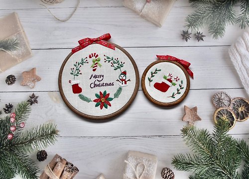 初心者刺繍素材パック - フランス刺繍 - クリスマスストッキング - クリスマスギフト