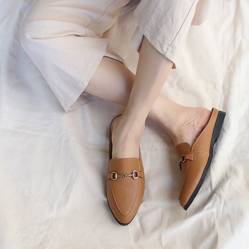 【Gleaner】leather Muller shoes - Brown - Sandals - Genuine Leather Brown