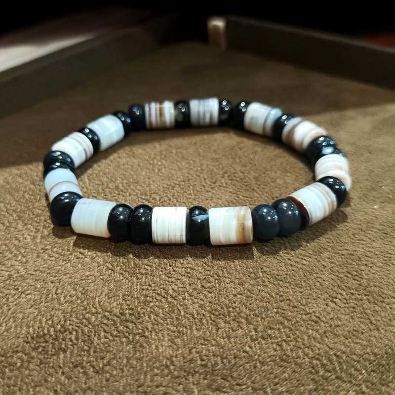 ビーズデザインブレスレット ストライプアゲート/伸縮性があり着脱簡単 - ブレスレット - その他の素材 ブラック