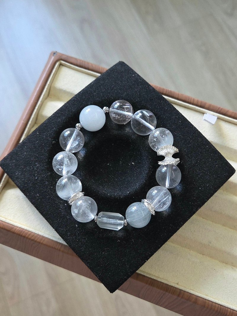 逸品 イリュージョン巻き毛ホワイトブルーラビットヘア ラビットヘアクリスタル 12mm 浄化 磁場ヒーリングエネルギー - ブレスレット - クリスタル ホワイト