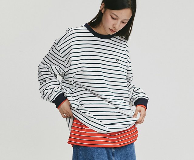 MOKACME 20FW Customized Striped Embroidered Long Sleeve T Shirt