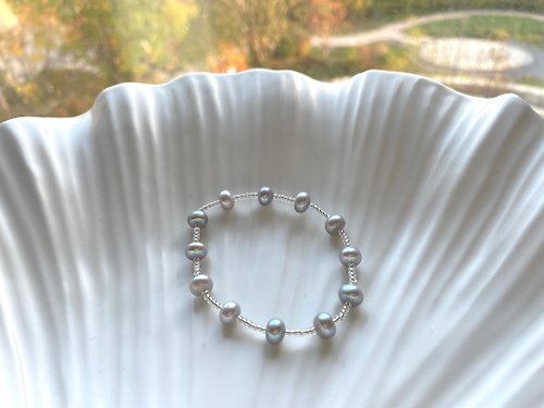 Athena珍珠設計 銀灰 天然淡水珍珠 銀灰炫彩色 彈力 手鏈