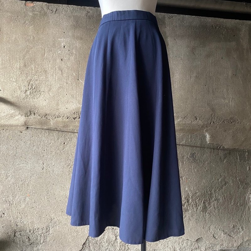 --Guangshi Vintage--Dark plain long skirt - Skirts - Other Materials Blue