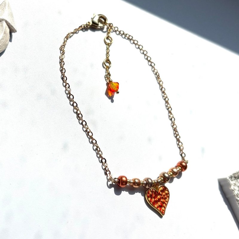 Anklet Orange Heart Summer Jewelry Handmade 18K Gold Plated Plating - 手鍊/手環 - 壓克力 橘色