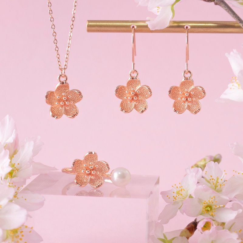 レモンソーダの満開の桜 ３点セット - 耳環/耳夾/耳骨夾 - 玫瑰金 粉紅色