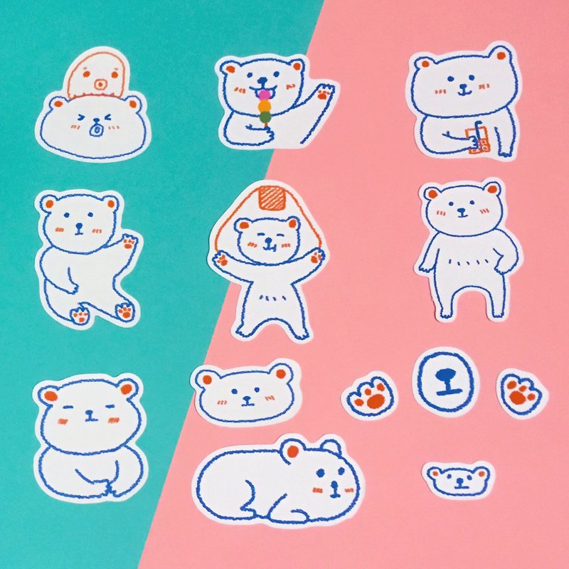 White fat polar bear / sticker set - สติกเกอร์ - วัสดุกันนำ้ ขาว