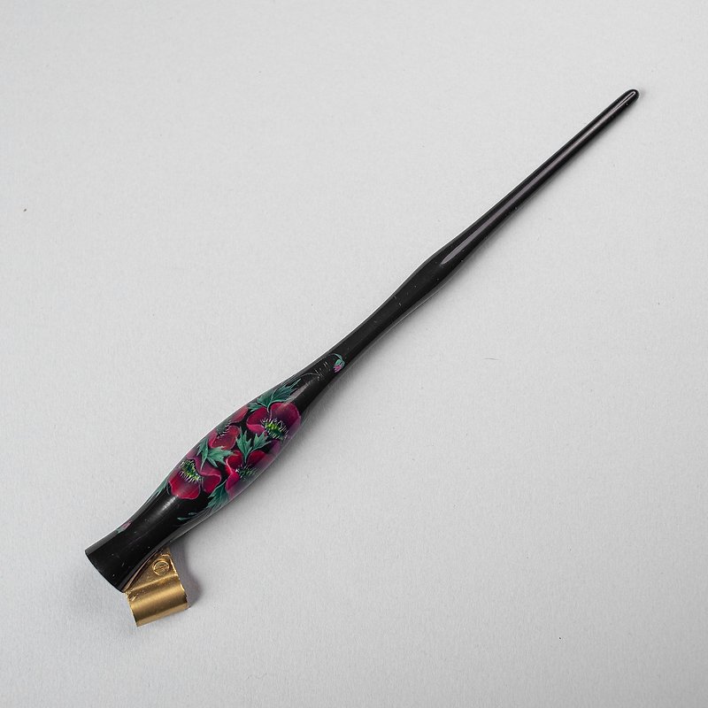 Oblique black calligraphy pen holder Hand painted calligraphy pen Nib holder - 其他書寫用具 - 木頭 黑色