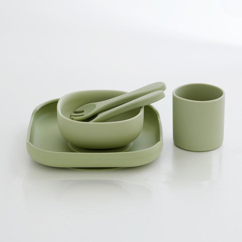 Gloop Silicone Solid Color Tableware Set/Olive Green - Cookware - Silicone Green