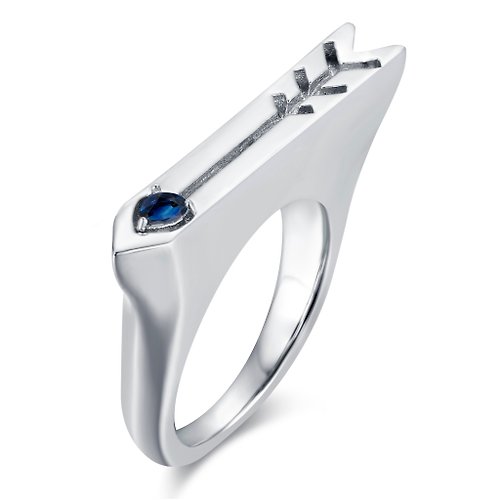 Majade Jewelry Design 藍寶石圖章戒指-箭心形客製男戒-925純銀印章情侶對戒-長方大戒指