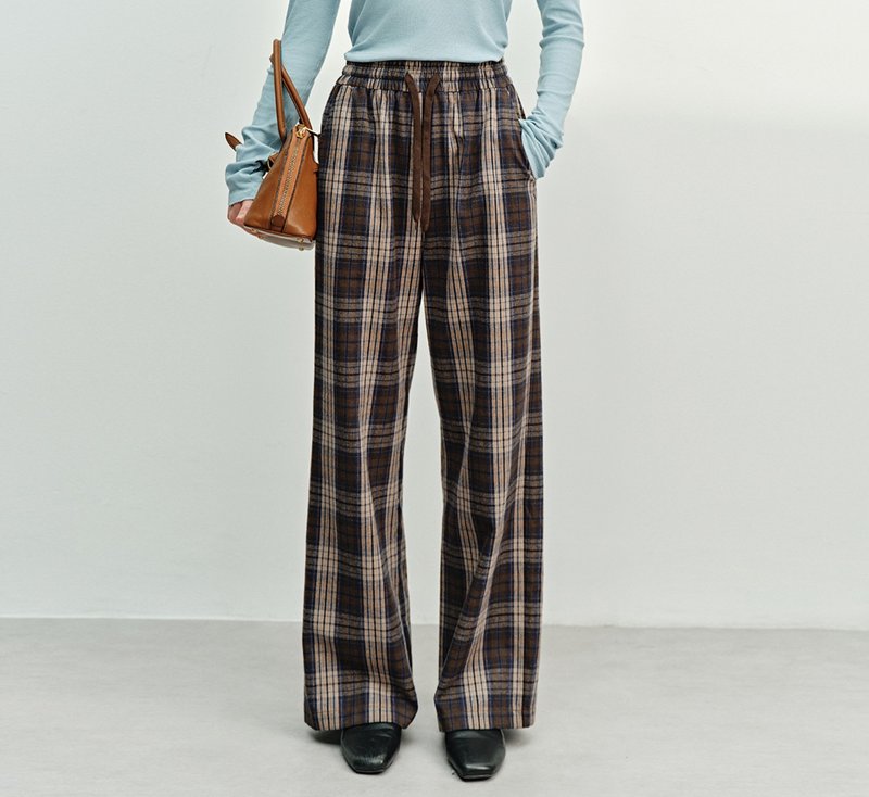 【雙色紗線】法式簡約 抽繩松緊腰/寬松闊腿褲 - 女長褲 - 其他材質 多色